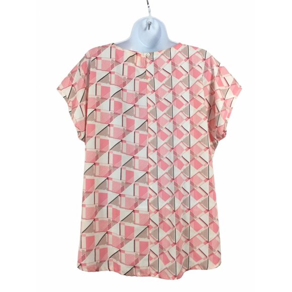 Ambria Womens Geometric Print Blouse Soft Pink White Graphic Pattern Size 8 - Picture 2 of 8